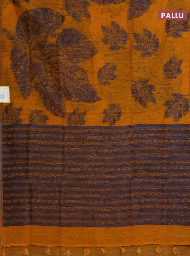 Banarasi semi matka saree mustard yellow with allover thread woven leaf butta weaves in borderless style