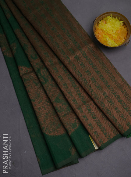 Banarasi semi matka saree green with allover thread woven leaf butta weaves in borderless style