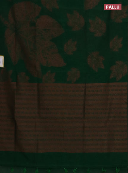 Banarasi semi matka saree green with allover thread woven leaf butta weaves in borderless style