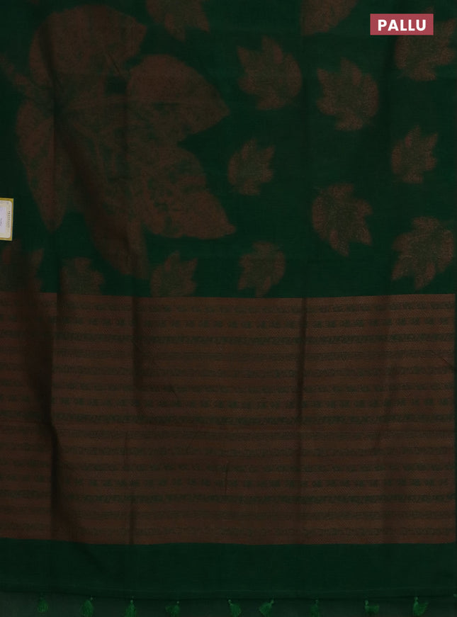 Banarasi semi matka saree green with allover thread woven leaf butta weaves in borderless style