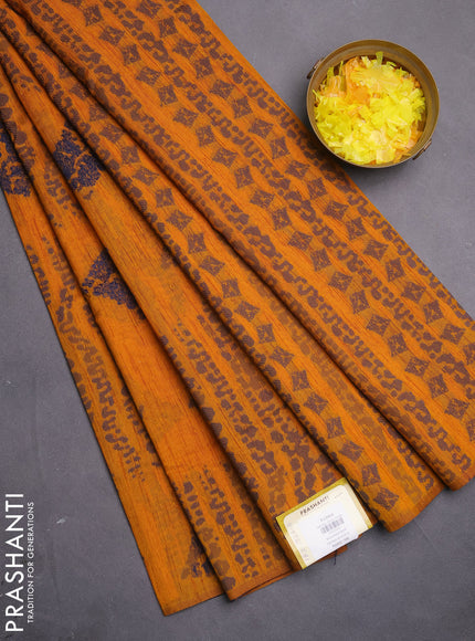 Banarasi semi matka saree dark mustard with allover thread weaves and thread woven border