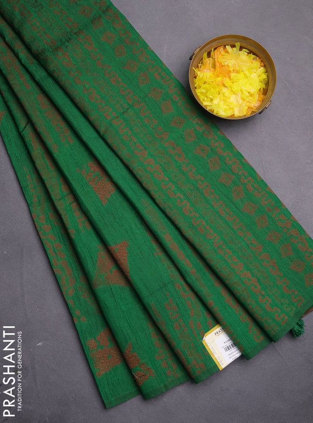 Banarasi semi matka saree green with allover thread weaves and thread woven border