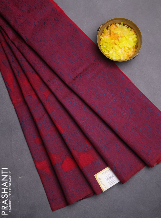 Banarasi semi matka saree maroon with allover thread floral weaves and thread woven border