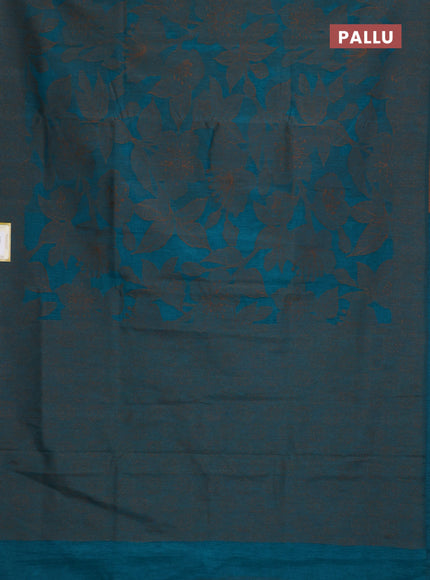 Banarasi semi matka saree teal blue shade with allover thread floral weaves and thread woven border