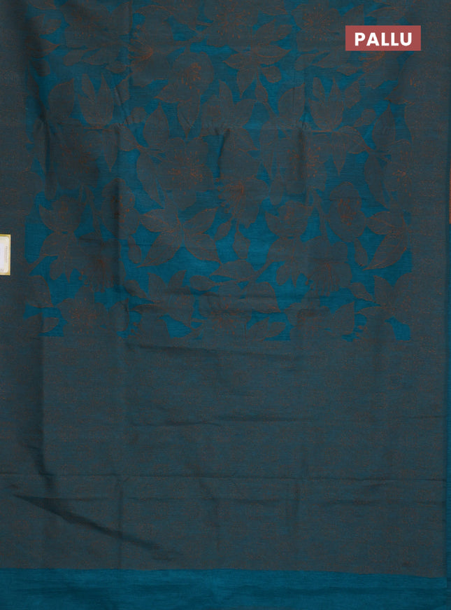 Banarasi semi matka saree teal blue shade with allover thread floral weaves and thread woven border