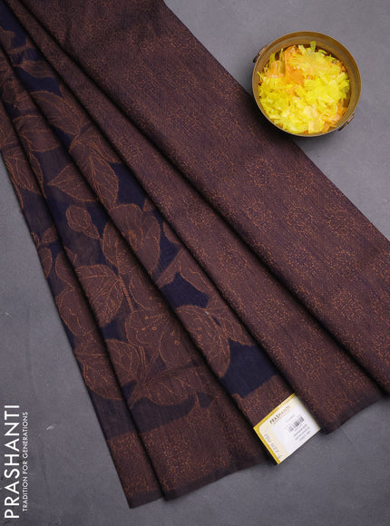 Banarasi semi matka saree navy blue with allover thread floral weaves and thread woven border