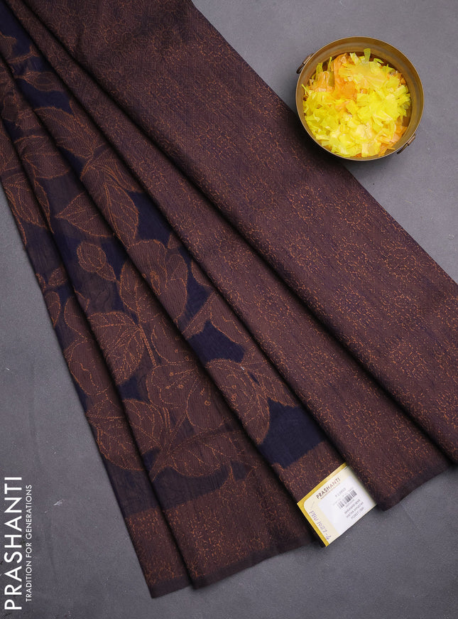 Banarasi semi matka saree navy blue with allover thread floral weaves and thread woven border