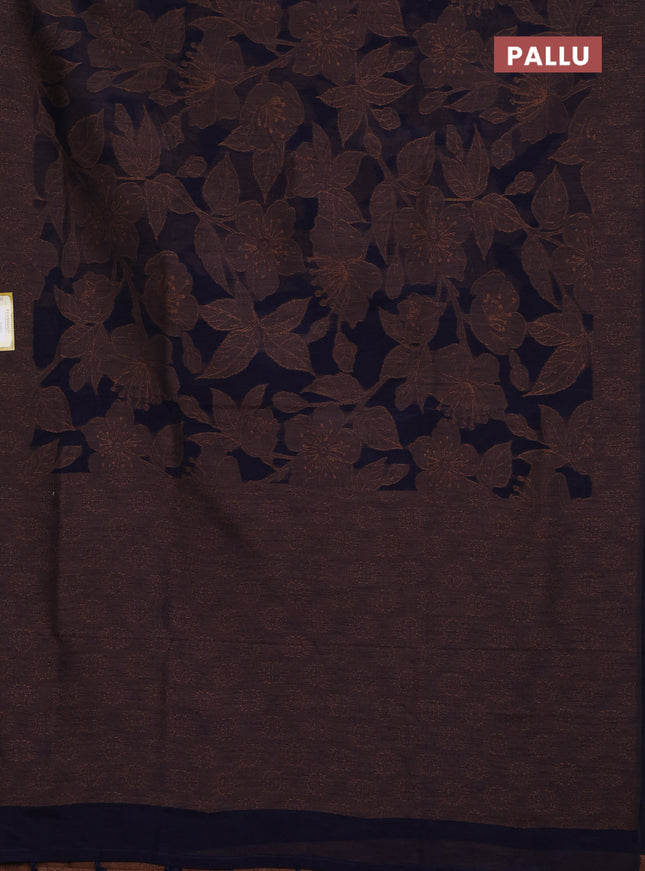 Banarasi semi matka saree navy blue with allover thread floral weaves and thread woven border