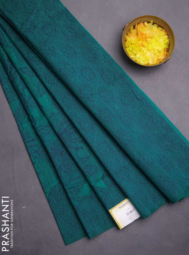 Banarasi semi matka saree teal green with allover thread floral weaves and thread woven border