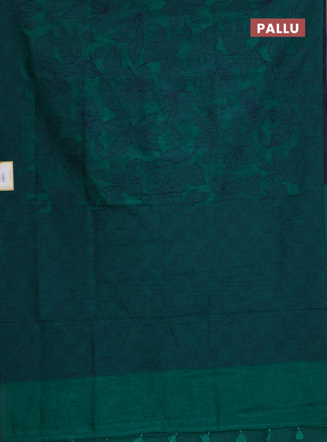 Banarasi semi matka saree teal green with allover thread floral weaves and thread woven border