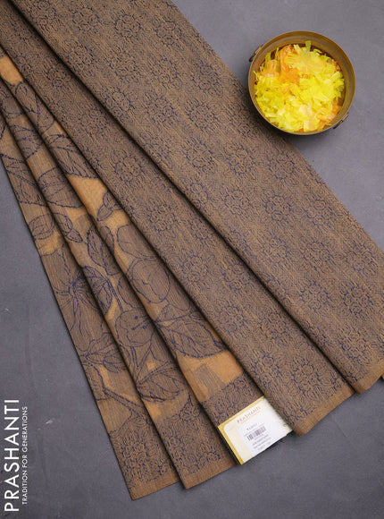 Banarasi semi matka saree sandal with allover thread floral weaves and thread woven border