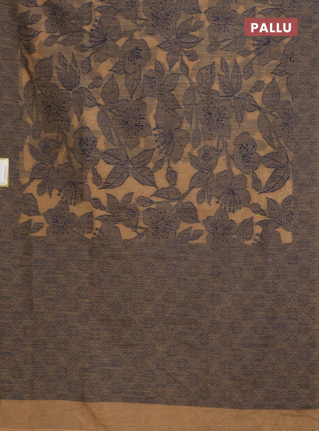 Banarasi semi matka saree sandal with allover thread floral weaves and thread woven border