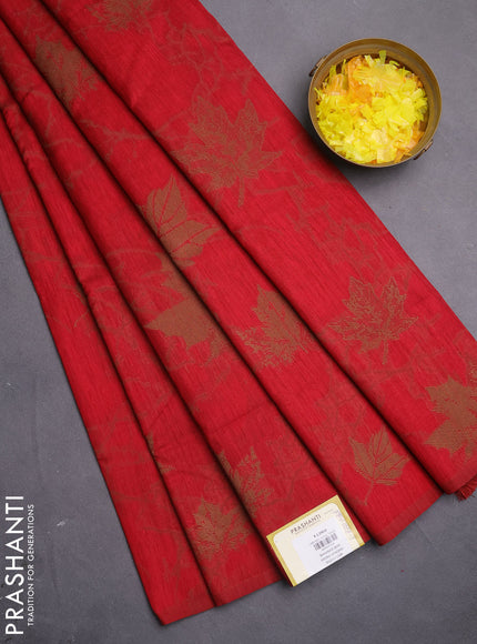 Banarasi semi matka saree maroon with allover leaf thread woven buttas in borderless style