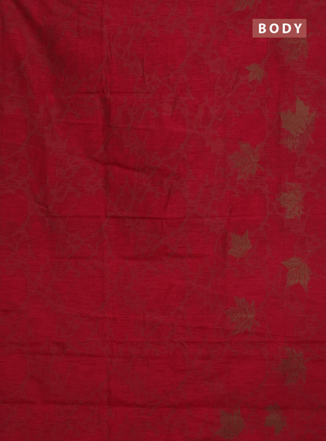 Banarasi semi matka saree maroon with allover leaf thread woven buttas in borderless style