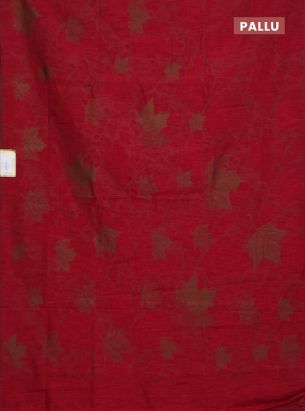 Banarasi semi matka saree maroon with allover leaf thread woven buttas in borderless style