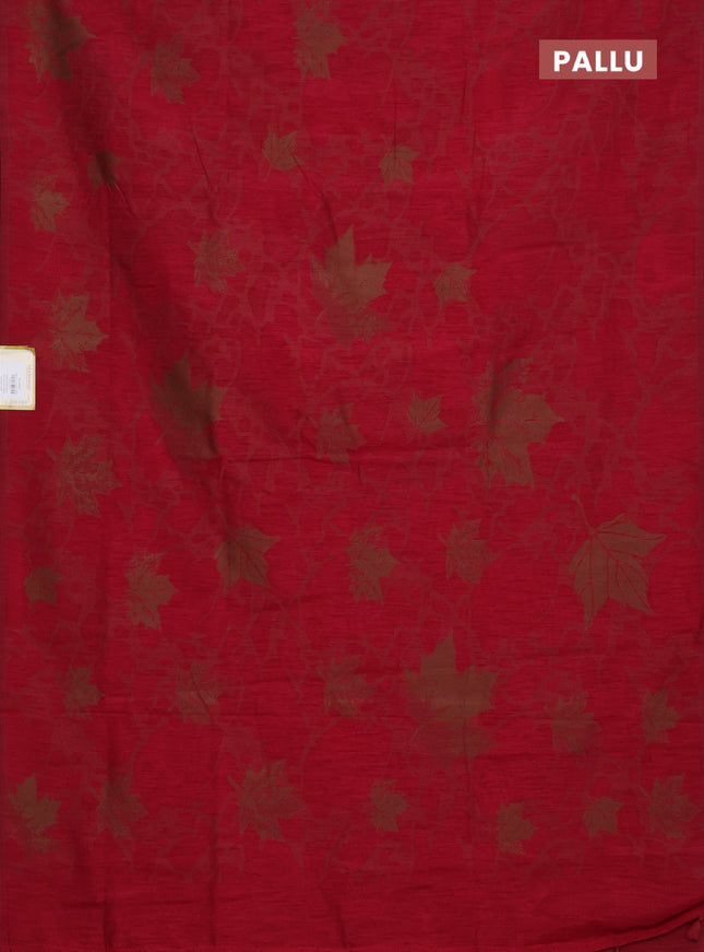 Banarasi semi matka saree maroon with allover leaf thread woven buttas in borderless style