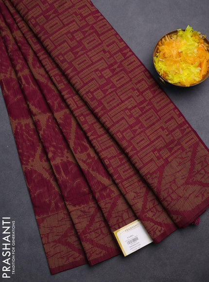 Banarasi semi matka saree dark magenta pink and brown with allover thread weaves and thread woven border