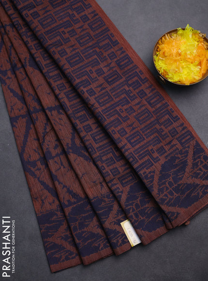 Banarasi semi matka saree brown and blue with allover thread weaves and thread woven border