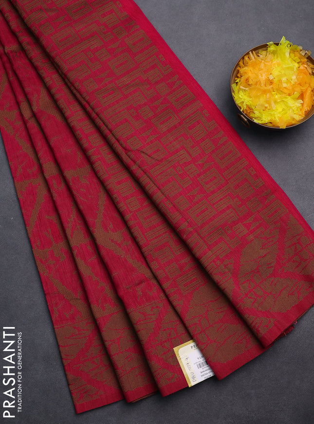 Banarasi semi matka saree pink and brown with allover thread weaves and thread woven border