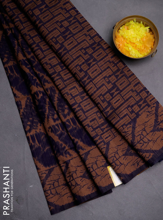 Banarasi semi matka saree navy blue and brown with allover thread weaves and thread woven border
