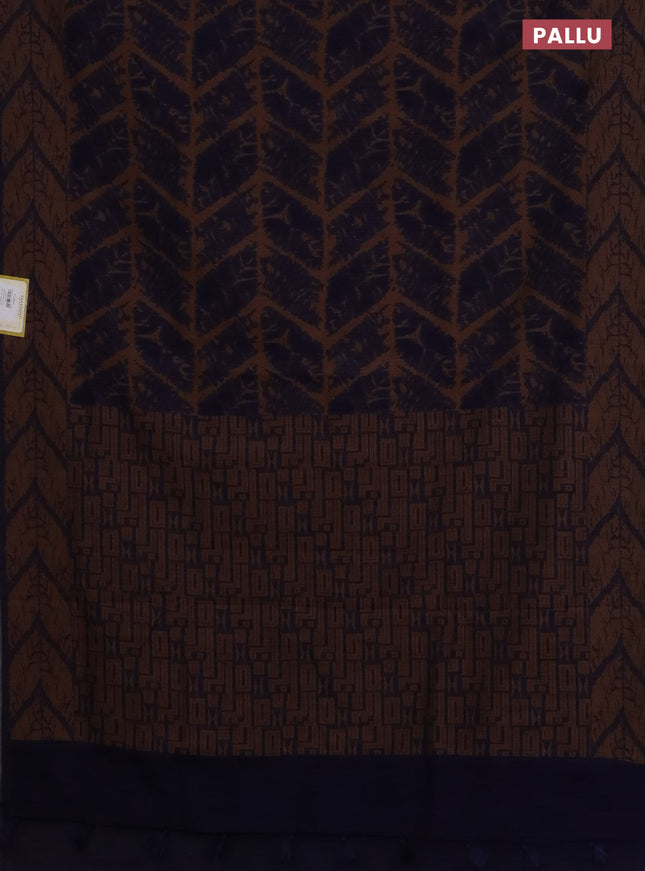 Banarasi semi matka saree navy blue and brown with allover thread weaves and thread woven border