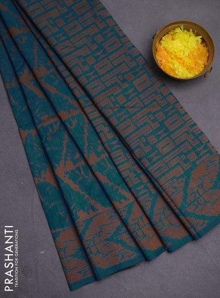 Banarasi semi matka saree cs blue and brown with allover thread weaves and thread woven border