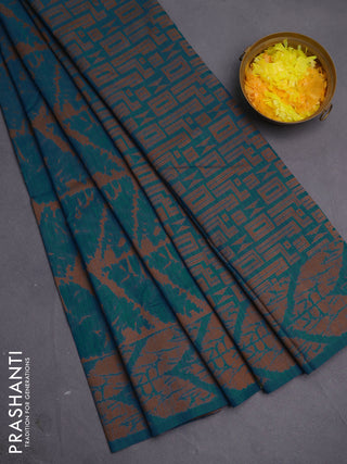 Banarasi semi matka saree cs blue and brown with allover thread weaves and thread woven border