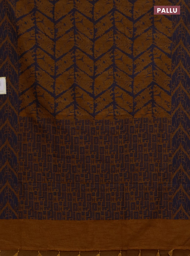 Banarasi semi matka saree dark mustard and blue with allover thread weaves and thread woven border