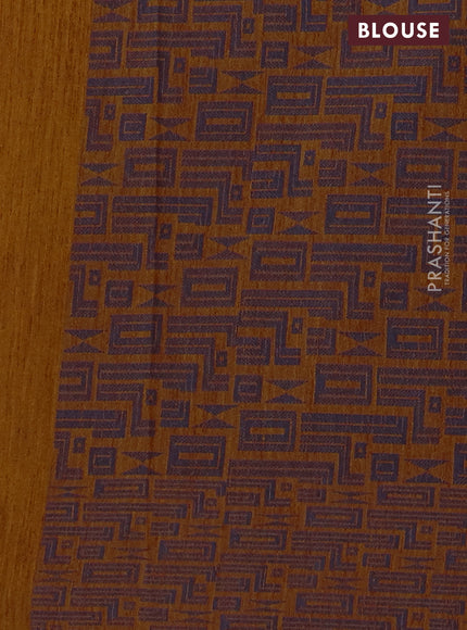 Banarasi semi matka saree dark mustard and blue with allover thread weaves and thread woven border