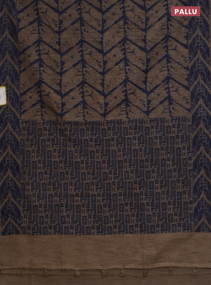 Banarasi semi matka saree chikku shade and blue with allover thread weaves and thread woven border