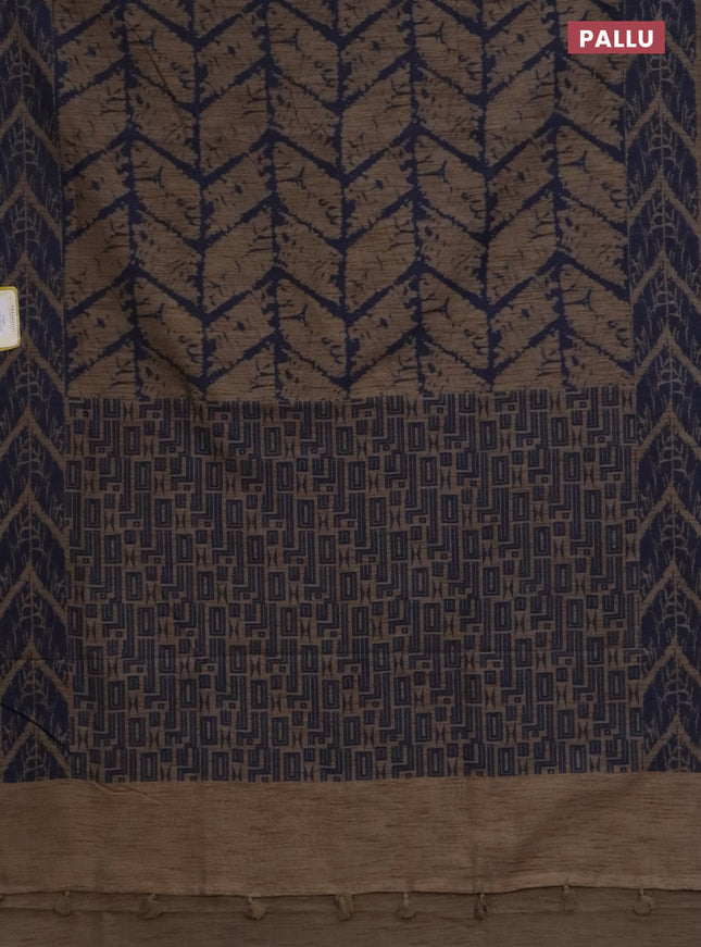 Banarasi semi matka saree chikku shade and blue with allover thread weaves and thread woven border