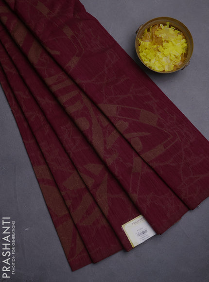 Banarasi semi matka saree wine shade with allover thread weaves in borderless style