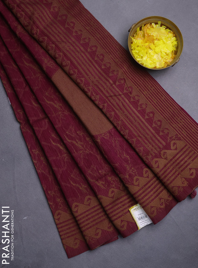 Banarasi semi matka saree wine shade with allover thread weaves and thread woven border