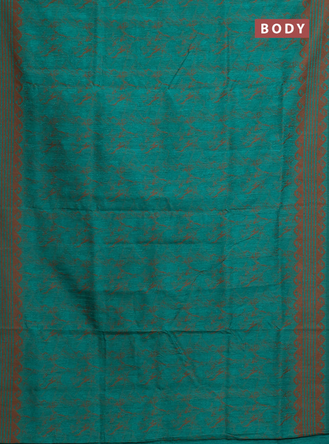 Banarasi semi matka saree teal green and brown with allover thread weaves and thread woven border