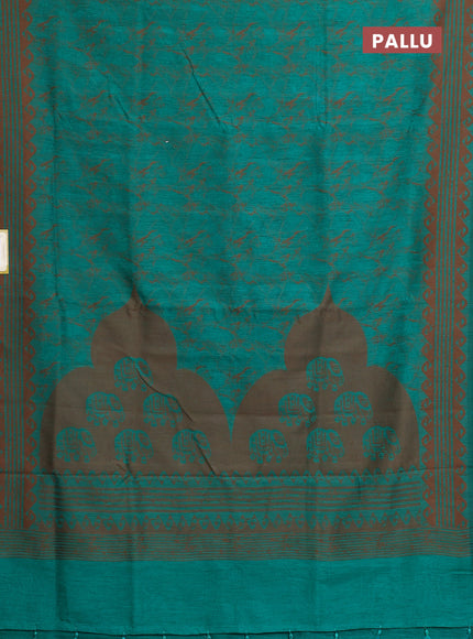 Banarasi semi matka saree teal green and brown with allover thread weaves and thread woven border