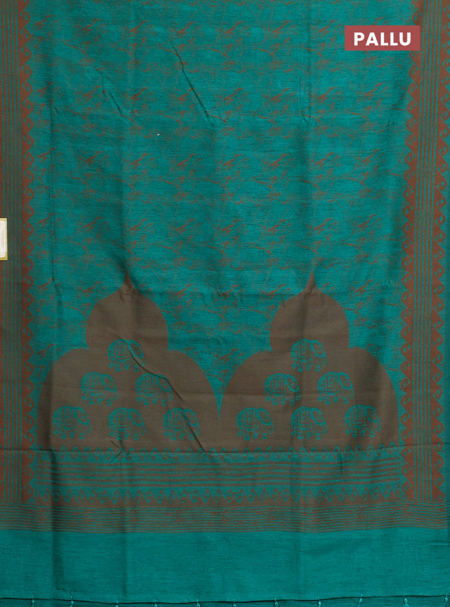 Banarasi semi matka saree teal green and brown with allover thread weaves and thread woven border