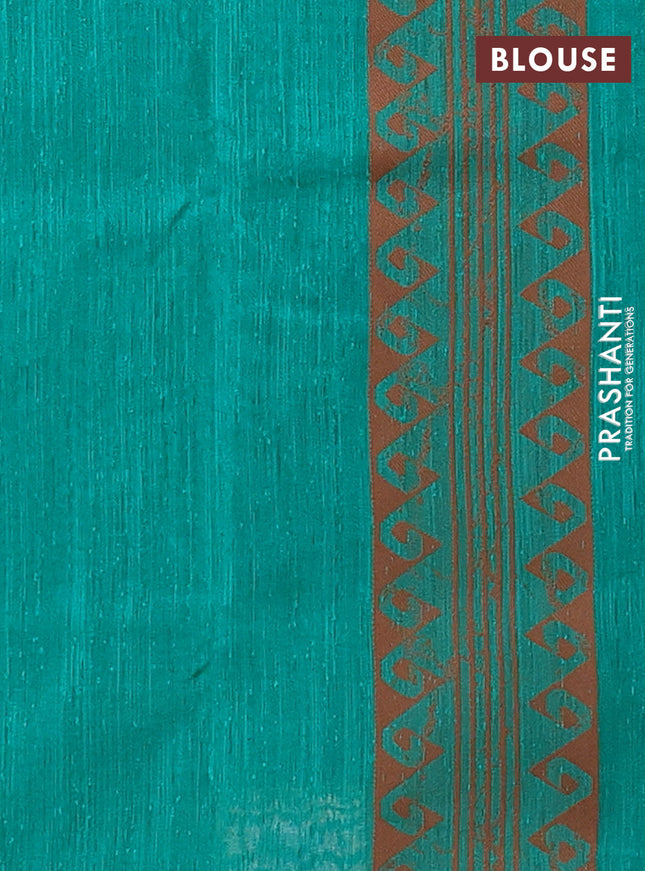 Banarasi semi matka saree teal green and brown with allover thread weaves and thread woven border