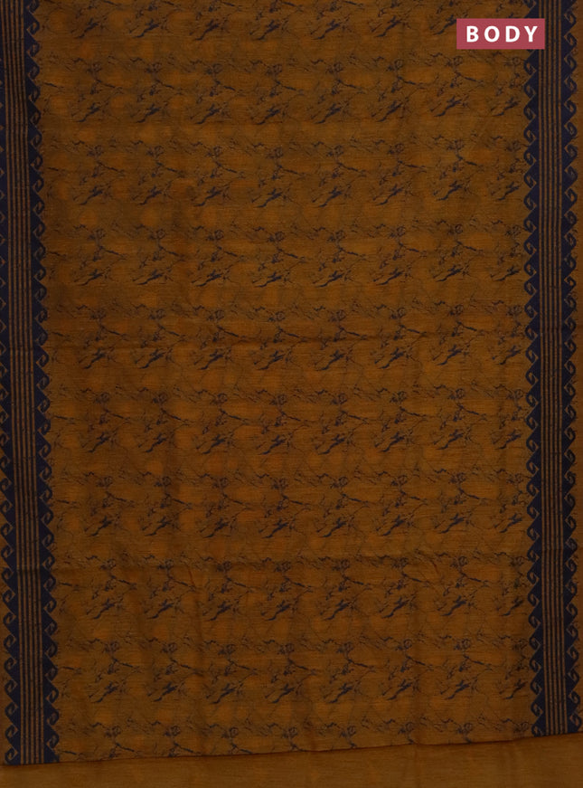 Banarasi semi matka saree mustard yellow and navy blue with allover thread weaves and thread woven border