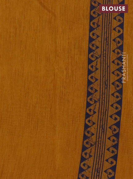 Banarasi semi matka saree mustard yellow and navy blue with allover thread weaves and thread woven border