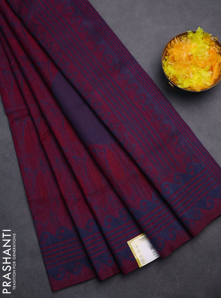 Banarasi semi matka saree wine shade with allover thread weaves and thread woven border
