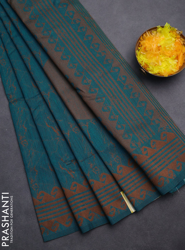 Banarasi semi matka saree teal blue shade with allover thread weaves and thread woven border
