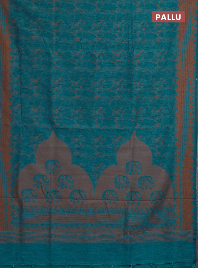 Banarasi semi matka saree teal blue shade with allover thread weaves and thread woven border