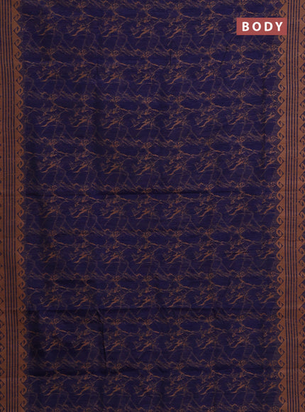Banarasi semi matka saree navy blue and brown with allover thread weaves and thread woven border