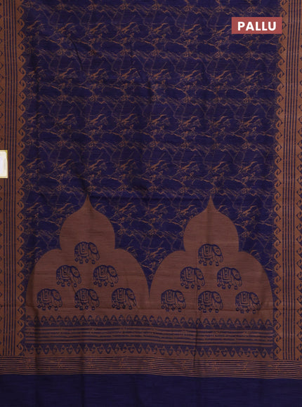 Banarasi semi matka saree navy blue and brown with allover thread weaves and thread woven border