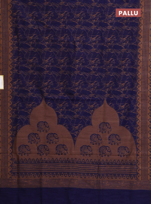 Banarasi semi matka saree navy blue and brown with allover thread weaves and thread woven border