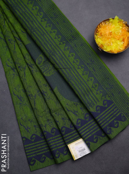 Banarasi semi matka saree light green and blue with allover thread weaves and thread woven border