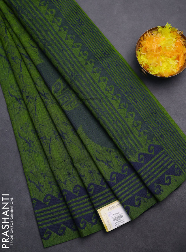 Banarasi semi matka saree light green and blue with allover thread weaves and thread woven border