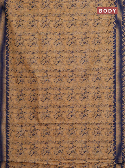 Banarasi semi matka saree sandal and navy blue with allover thread weaves and thread woven border