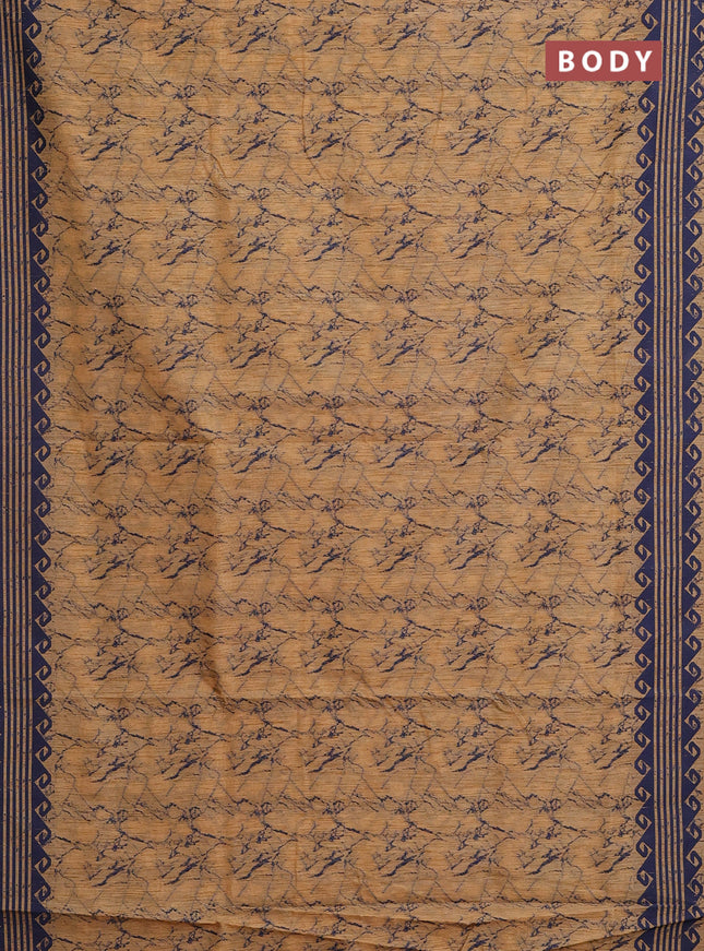 Banarasi semi matka saree sandal and navy blue with allover thread weaves and thread woven border