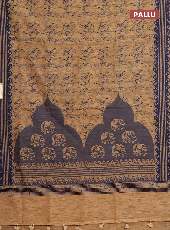 Banarasi semi matka saree sandal and navy blue with allover thread weaves and thread woven border